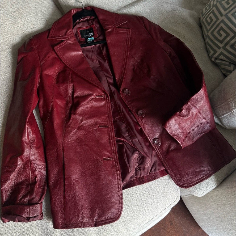 East 5th Women's Deep Red Leather Blazer